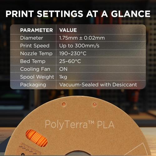 Polymaker Matte PLA Filament Sunrise Orange 1.75mm 1kg 3D Printing Filament, PolyTerra 3D Printer PLA Filament