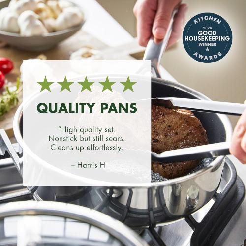 GreenPan Spectra 11 Piece Cookware Set,Hybrid Tri-Ply Stainless Steel, PFAS-Free Ceramic Nonstick Textured Cooking Surface,Induction Pots & Pans with Lids, Dishwasher Safe,Oven & Broiler Temp to 850˚F