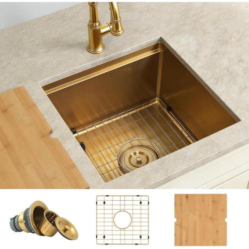 Gold Bar Sink Undermount,Small Bar & Prep Sinks,16 gauge Stainless Steel Bar Sink with Workstation for Wet Bar Area (18 X 18)