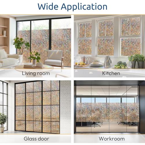 rabbitgoo Window Privacy Film Rainbow Film Decorative Window Sticker, 3D Static Stained Glass Cling Tint for Home Heat Control Non-Adhesive, Brown, 17.5 x 78.7 inches