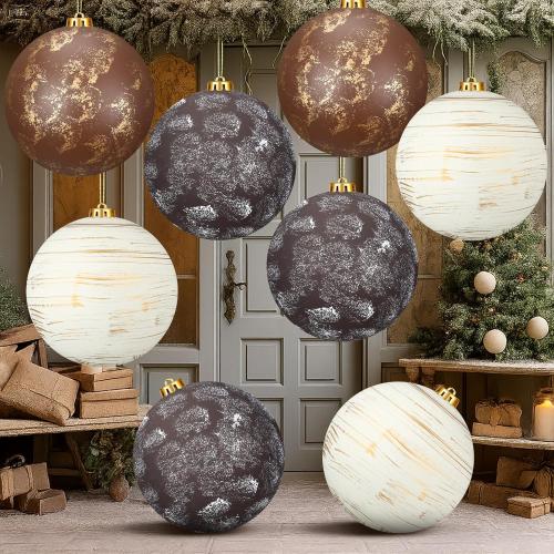 8 Pcs 6 Inch Large Neutral Textured Christmas Ball Ornaments Rustic Hanging Xmas Tree Decoration Vintage Rusty Copper Brown Decor for Farmhouse Modern Christmas Indoor Outdoor Home