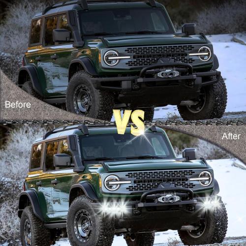 BINQIGOO LED Front Bumper Fog Light Daytime Running Lamp White/Amber Dynamic Sequential Flash Turn Signal Light DRL Compatible with Ford Bronco 2021-2023（Not for Sport/Plastic Bumper）