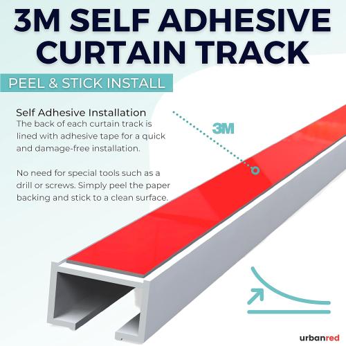 UrbanRed Self Adhesive Ceiling Curtain Track Ceiling Mount, Track for Curtains 9.8FT (3m) for Smooth Wall - No Drill, Screws, Adhesive Curtain Rod (Non-Flexible)