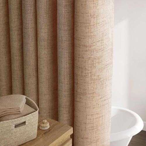 Awellife Extra Long Brown Linen Style Shower Curtain Set with 12 Durable Hooks - Tan Textured Fabric Heavy Cloth Shower Curtains for Bathroom 72 x 96 Inch