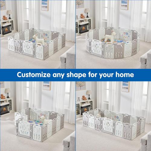 Albott Baby Playpen 22 Panel Foldable Baby playpen Folding Play Pen Kids Activity Centre Safety Play Yard Home Adjustable Shape, Portable Design for Indoor Outdoor Use (White Grey, 22 Panel)