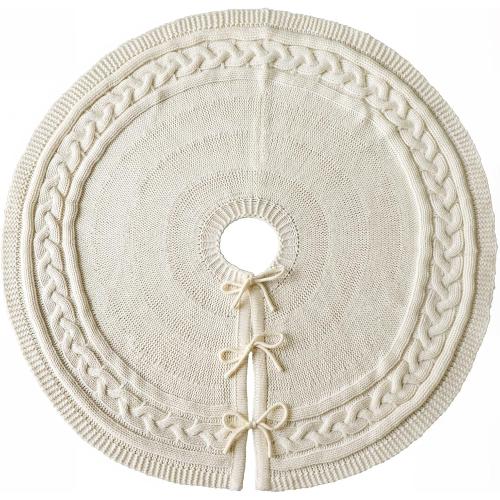 Christmas Tree Skirt 36 Inches: Braided Cable Knit Round Cream White Tree Skirt, Thick Rustic Christmas Tree Decorations Neutral Christmas Decor Christmas Tree Skirts for Xmas Home Party Supplies