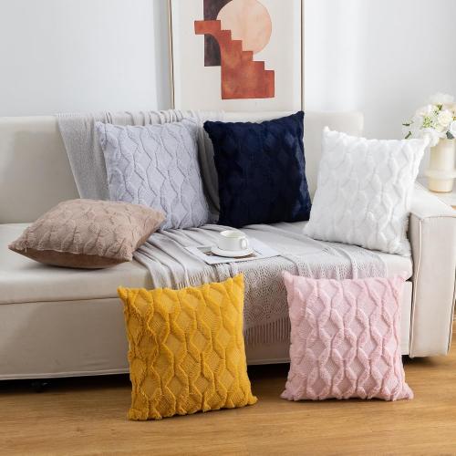 Faux Wool Throw Pillow Covers 18 x 18 Inch Set of 2 Boho Soft Plush Short Wool Pillowcase Square Cushion Case for Sofa Living Room, Light Pink