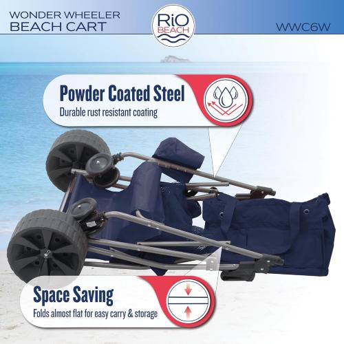 Rio Beach Wonder Wheeler Deluxe Utility, Lawn, and Beach Foldable Cart, Navy