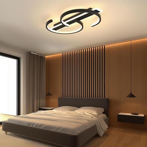 YCMGEAD LED Ceiling Light 2 Rings Black Modern Flush Mount Ceiling Lamp with Remote 3000-6000K Living Room Light Fixture 23.62in for Bedroom Dining Room Office