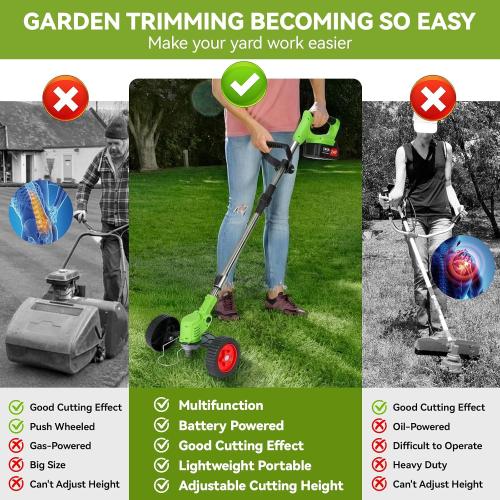 Weed Wacker Cordless,24v Electric Weed Eater Battery Powered