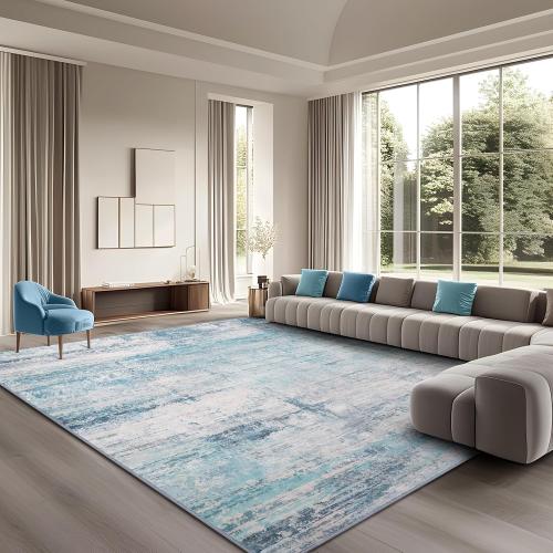 Abstract 8x10 Area Rug Washable Soft Large Non-Slip Carpet for Living Room Dining Room Home Office Bedroom - Abstract Teal/Grey ‼️light dirt‼️