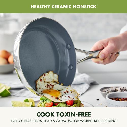 GreenPan Valencia Pro Tri-Ply Stainless Steel  Cookware Set, PFAS-Free Ceramic Nonstick Coating,