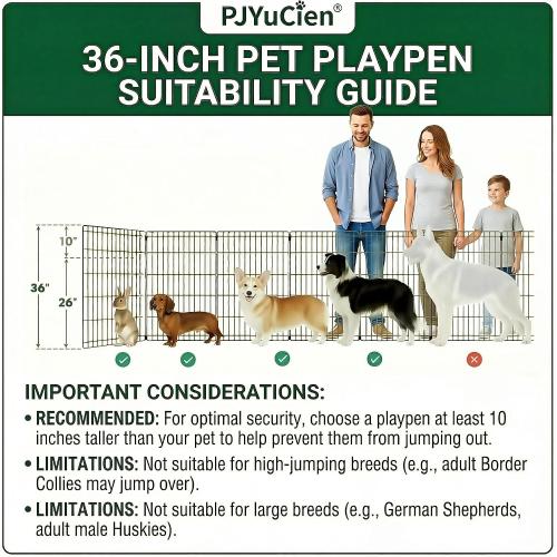 PJYuCien Dog Playpen with Top Cover and Bottom Pad - Metal Foldable Exercise Pen, 8 Panels 36 H x 24 W Indoor Outdoor Pet Fence Puppy Crate Kennel, Black