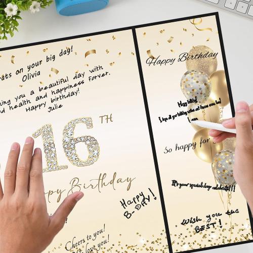 DARUNAXY Black Gold Happy 16th Birthday Alternative Signature Guest Book