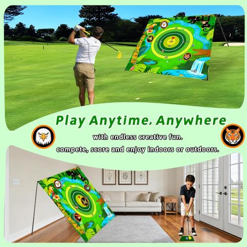 Battle Golf Pong Game Set,80”x80” Large Chipping Mat with Club,Play Outdoor-Indoor Sticky Golf for Adults,Portable Backyard Target Game for Men Friends Family