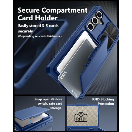 ATATOO for Samsung Galaxy S25 FE Wallet Case, Built-in Card Holder (3-5 Cards) & Slide Camera Cover & RFID Blocking, Military Grade Protection, Shockproof Cover Case for Galaxy S25 FE 6.7 2025, Blue