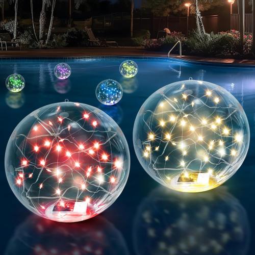 2pack 14 Solar Floating RGB LED Pool Lights (2 Pack), Remote Control, Waterproof, Timer, Outdoor Pool Accessories