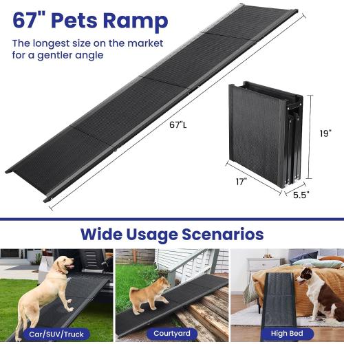 Size 67x17 Dog Ramp for Car, 67''x 17'' Extra Long Folding Dog Ramp, Pet Ramp for Large Dogs with Non-Slip Rug Surface, Portable Dog Steps Up to 250LBS, Outdoor Dog Ramp for Car, High Bed Couch