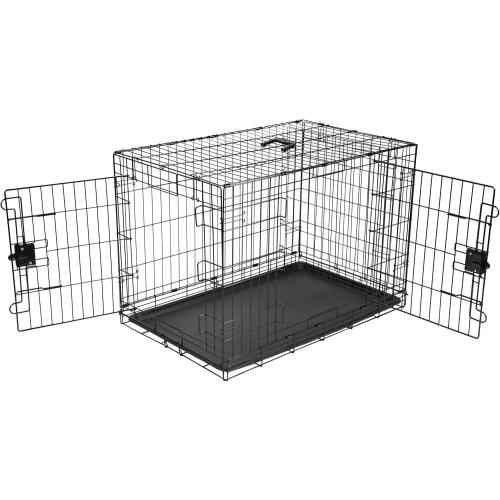 Amazon Basics Portable, Easy to Assemble, Foldable Metal Wire Dog Crate with Removable Tray, Double Door, Divider Panel, Handle, 36 x 23 x 25, Black