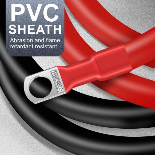 4AWG 15-Inch Battery Cables Set, (1 Positive & 1 Negtive) with 3/8 M10 Lug Terminals, Power cord inverter jumper cables, Battery Cable for Car, Truck, Solar, Marine, Lawn Mower, RV