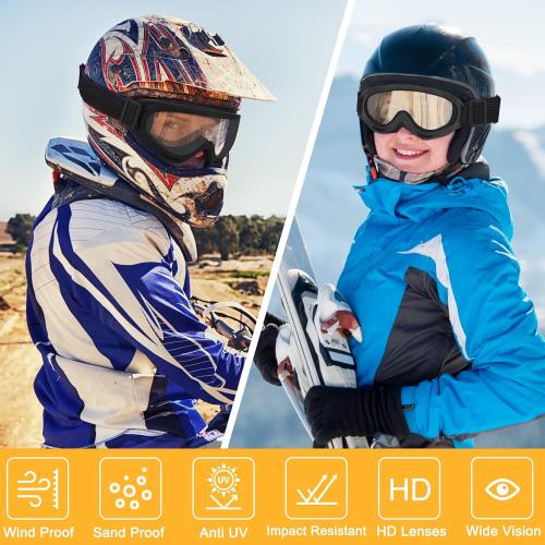 OXG 2 Pairs Motorcycle Goggles Fit Helmet, ATV Ski Goggles Anti-UV Dustproof Windproof Dirt Bike Goggles for Youth Men Women