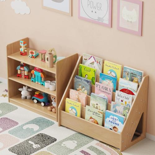 Front-Facing Montessori Bookshelf,5 Tier Book Display Shelf for Toddler,Kids Storage Magazine Rack,Solid Wood Bookcase Organizer,Perfect for Playroom,Bedroom,Study Living Room,Nursery,Classroom