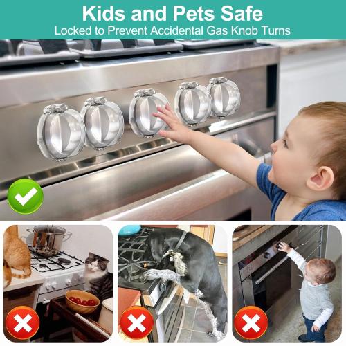 GRENFU Stove Knob Safety Covers (5   1 Pack) - Double-Key, Universal Size Gas Stove Knob Locks with Strong Double-Sided Tape, Heat-Resistant Oven Knob Covers for Child Safety/Pet Safety, Clear View