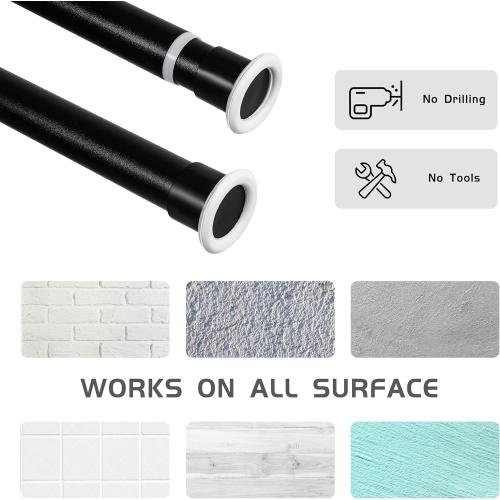 Tension Curtain Rod 83 to 122 Inches, 1.26 Diameter Spring Adjustable Curtains Rods Long Large Pole for Windows Door Bathroom Patio Outdoor No Drilling, Black