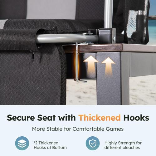 Color Black Folding Stadium Seat Bleacher Chair with Cup Holder, Mesh Bag and Hide Hooks, Portable Stadium Chair with Back and Cushion