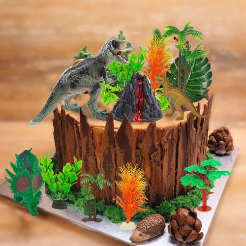 18 Dinosaur Cake Toppers With Eggs, Leaves, Trees - Dinosaur Themed Cake Decorations