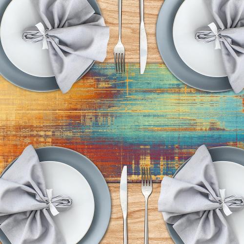 Small Table Runner Vintage Abstract Blue and Orange Table Runner Messy Rust Painting Farmhouse Coffee Table Runners for Kitchen Dining Table Home Decor 36
