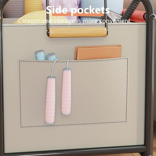 Beige & Orange Size Medium Children's toy Organizer With Wheels for Bedrooms, toy Rooms, Playrooms can hold toys, Books, Clothes, Snacks with 360° Steering Wheels Metal and Oxford Cloth toy Boxes