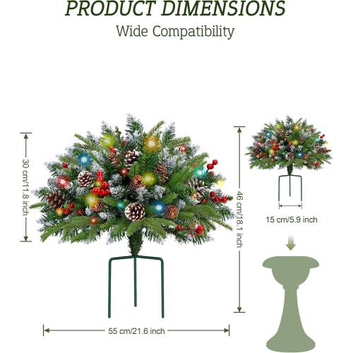 Set of 2 Christmas Planter/Urn Fillers Outdoor Front Porch, Artificial Prelit Christmas Tree with Remote, Holiday Pot Fillers with Timer, Multi-Color Lights, Outdoor Christmas Decorations Yard