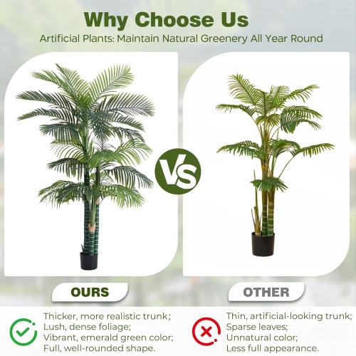 6FT Tall Triple Golden Cane Palm Tree (1 Pack), Large Faux Plants, UV Resistant Indoor/Outdoor Fake Plant in Black Cement Pot - Realistic Tropical Decor for Patio, Living Room, Office