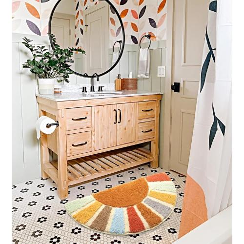 Large 37 x 20 Sunrise Boho Bathroom Rugs,Half Circle Bath Mat Cute,Sun Bath Mats,Retro Bohemian Half Round Home Bathroom Decor,Small Colorful Fun Semi Round Shower Rug Non-Slip