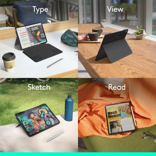 Logitech Combo Touch iPad Air 11-inch (M2 & M3), iPad Air (5th gen) Keyboard Case - Detachable Backlit Keyboard with Kickstand - Midnight Black