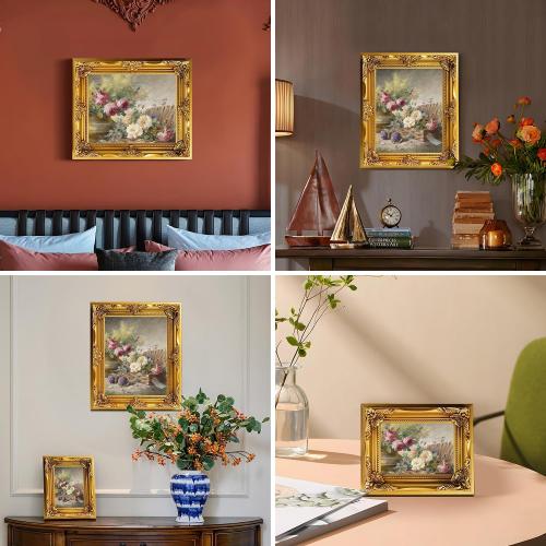 Wooden Vintage Picture Frame 8x10 Antique Gold Photo frame with Acrylic Glass for Photo Display Baroque Tabletop Wall Hanging Home Decor Picture Frames