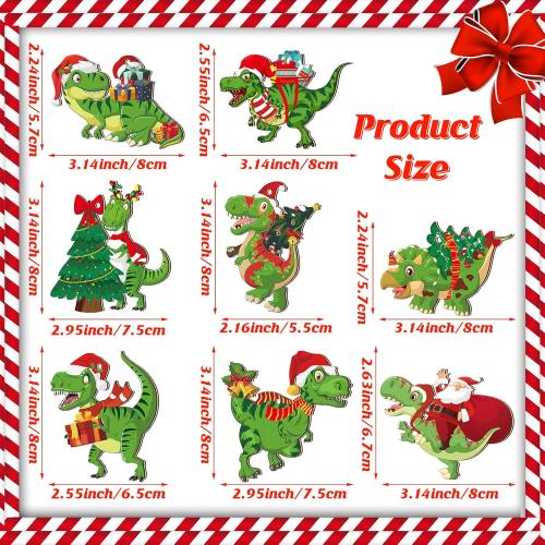 BBTO 40 Pcs Christmas Dinosaur Ornaments Christmas Tree Topper Ornaments Wood Decorative Hanging Dinosaur Wooden Decors for Tree Xmas Party Holiday Decoration