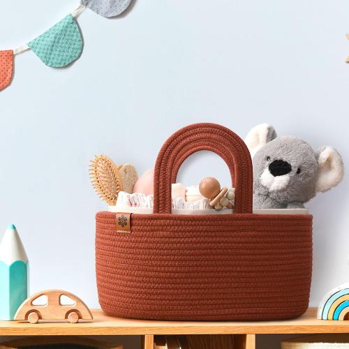 2-in-1 Baby Diaper Caddy Organizer - Cotton Rope, Nursery Storage for Boy, Girl - Changing Table, Car Basket - Portable Diaper, Wipes Holder - Versatile Nursery & Travel Organizer
