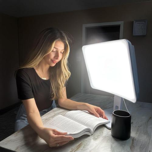 Carex Day-Light Elite Bright Sunlight Therapy Lamp, 10000 LUX Therapy Lamp at 12 Inches, LED Bright White Light with Adjustable Height and Brightness Levels for Mood, White
