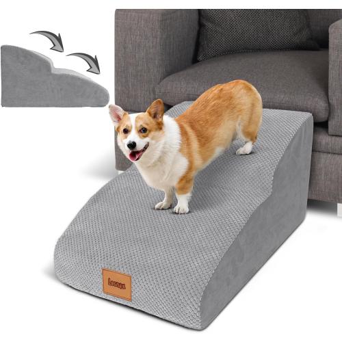 Grey 11.8H Extended Dog Stairs, 2 Step, 30D Foam Pet Stairs with Waterproof Cover,Dog Step for Small Dogs Cats with Old/Injured, 11.8 H,Wider Step