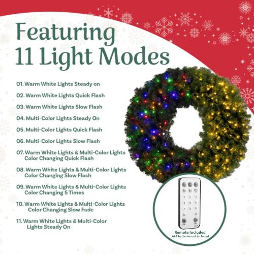 48in. Large Christmas Wreath - Artificial Spruce Wreath with 200 LED Lights and 702 Realistic Branch Tips - Indoor/Outdoor Christmas Decorations for House, Front Porch, Mantel, or Wall by Elf Stor