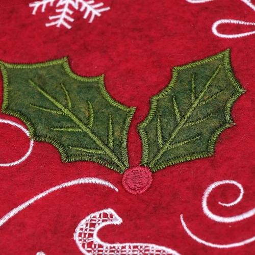 XAMSHOR Christmas Tree Skirt, 48 Inches Embroidered Xmas Tree Skirt with White Trim Holiday Party Ornaments Indoor Outdoor Decorations, Snowflake and Leaves Pattern Red