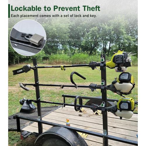 ELITEWILL Weed Eater Rack for Trailer, 3 Place Open Trailer Trimmer Rack Weedeater Rack Holder for Landscape Truck with 3 Individual Locks Lawn Equipment Organization Storage Accessories