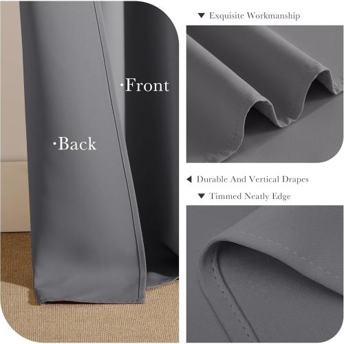 PONY DANCE Blackout Curtains for Bedroom 80 inch Long 2 Panels Set, Thermal Insulated Drapes Noise Reducing Solid Grommet Top Window Curtains for Home Decoration and Doorway, W55 x L80 inch, Grey