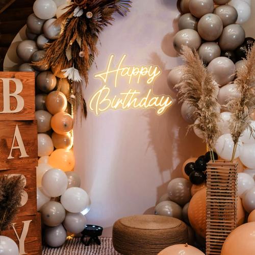 Kavaas Happy Birthday Neon Sign 16.5 x 12.2, Neon Happy Birthday Sign for Backdrop with Dimmable Switch - Birthday Light Up Sign Party Decoration (Warm White)