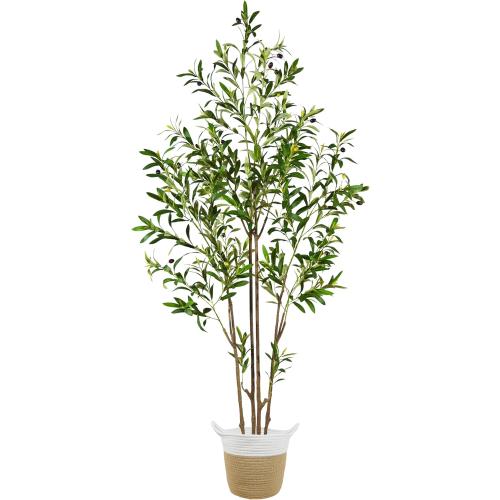 Warmplants 6ft (71”) Artificial Olive Tree, Tall Fake Olive Plant with Basket, Faux Olive Silk Tree for Mordern Indoor Home Livingroom Office Floor Corner Décor