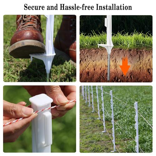 Size 48/4 ft 25 Pack Electric Fence Posts,48 Inch/4FT Step-in Plastic Posts for Farm and Garden,Temporary Sturdy Fencing System for Electric Fencing and Yard Protection, White