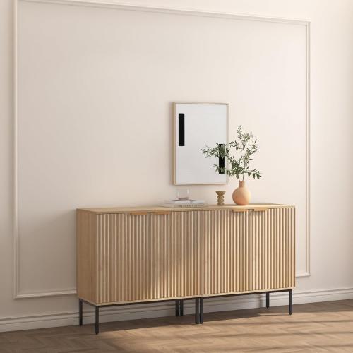 Fluted Sideboard, Buffet Cabinet with Storage, Wooden with Doors and Shelves, Accent Cabinet for Living Dining Room, Entryway