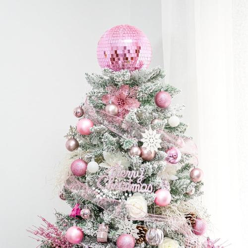 Pink Christmas Tree Topper 6 Inch Mirror Disco Ball Tree Topper, Cool and Fun Disco Ball for Xmas Tree Decorations, Ideal for DJ Club, Party, Wedding and Home Décor